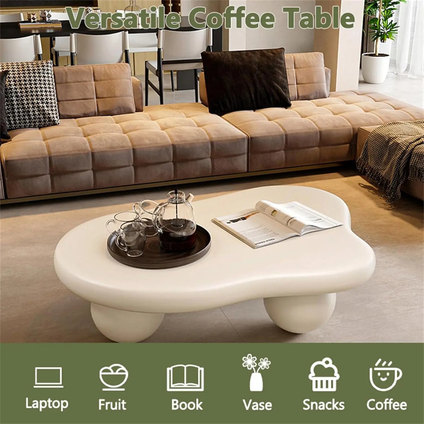 Cloud Coffee Table With Round Corners And Ball Legs
