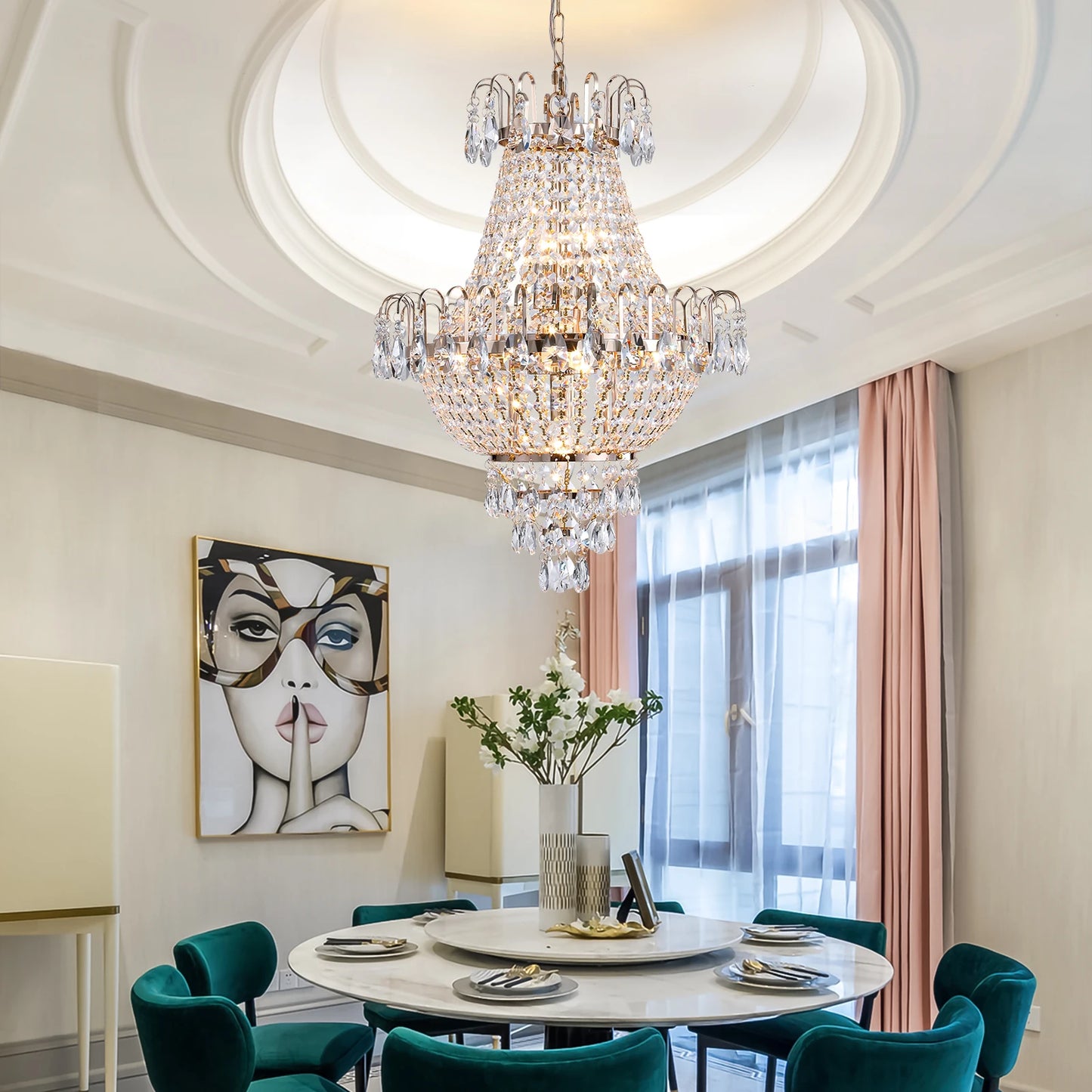 ARLGSITE Luxury Crystal Chandelier Ceiling Light For Living Room