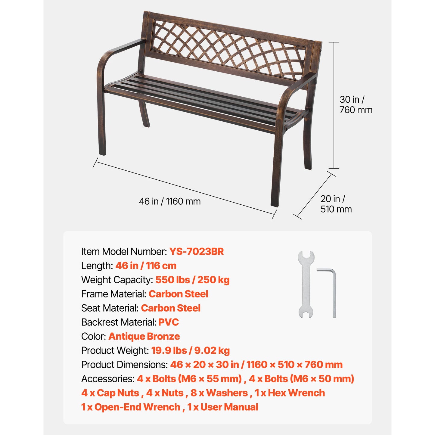 SucceBuy Outdoor Wooden Metal Garden Bench 480 Lb Capacity