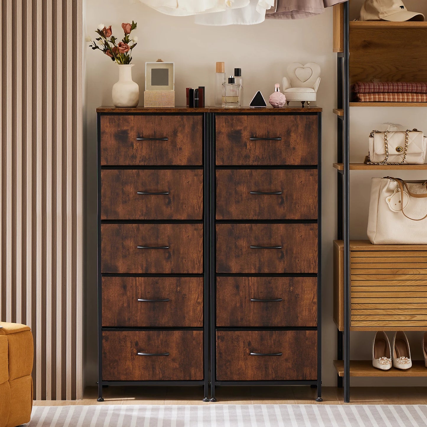 JHK Five Drawer Dresser With Steel Frame For Bedroom