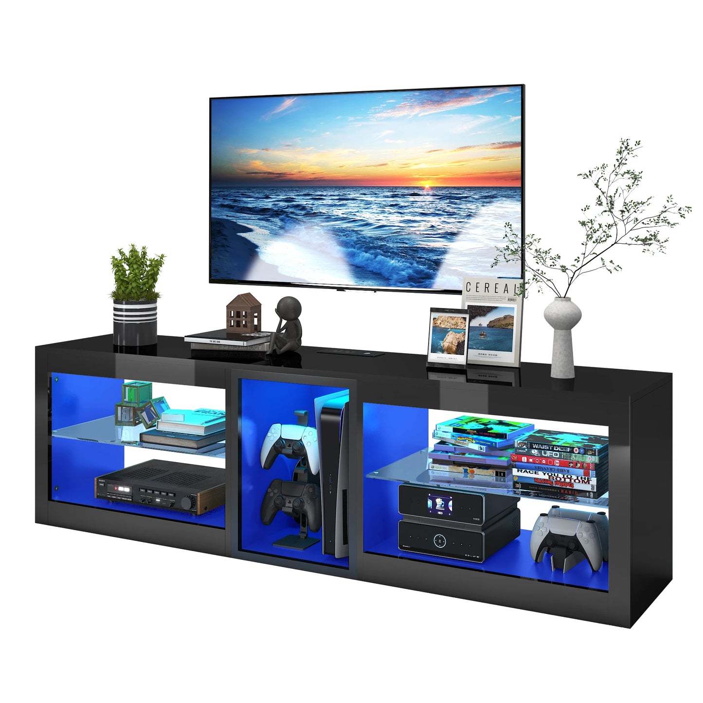 QiaoShiRen Modern TV Stand With Storage Cabinet And Outlet