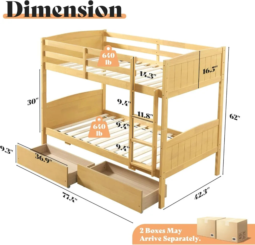 Convertible Twin Bunk Bed With Storage Drawers Metal Frame