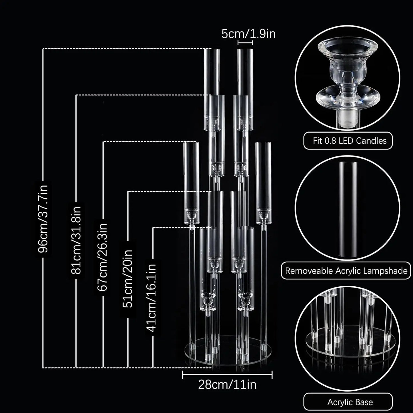 Acrylic Floor Candelabra 10 Arm Centerpiece For Wedding