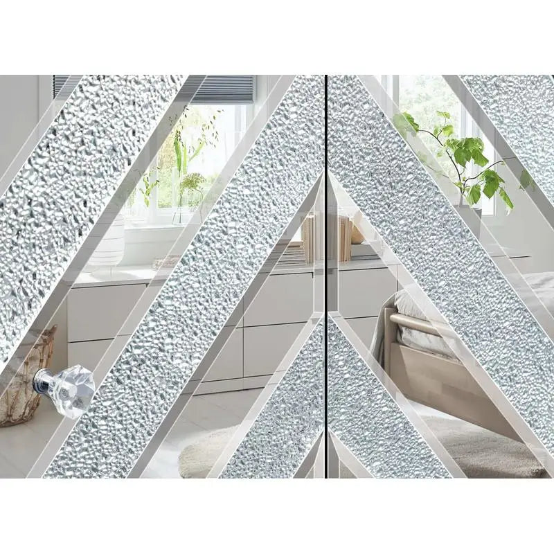 Mirror TV Console With Diamond Glass Doors And Open Storage