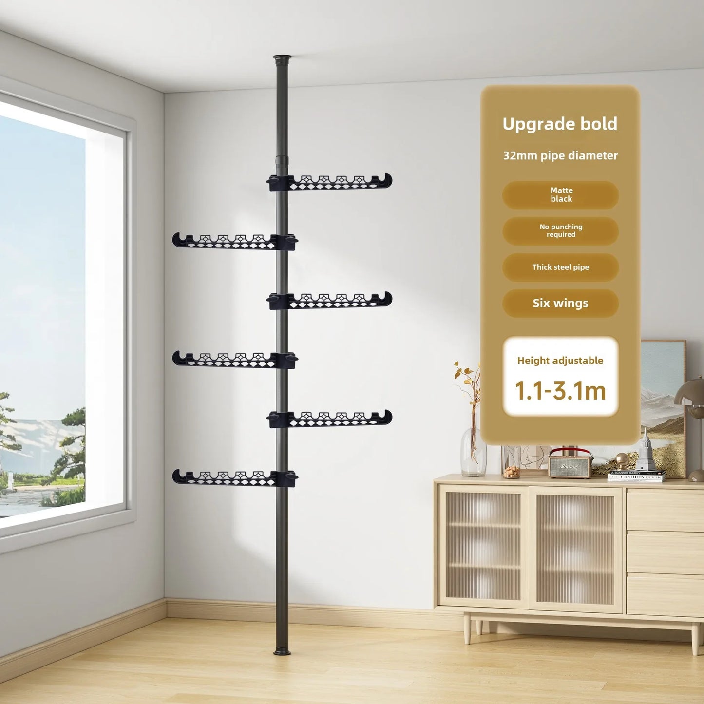Frame Ceiling To Floor Coat Rack With Metal Support