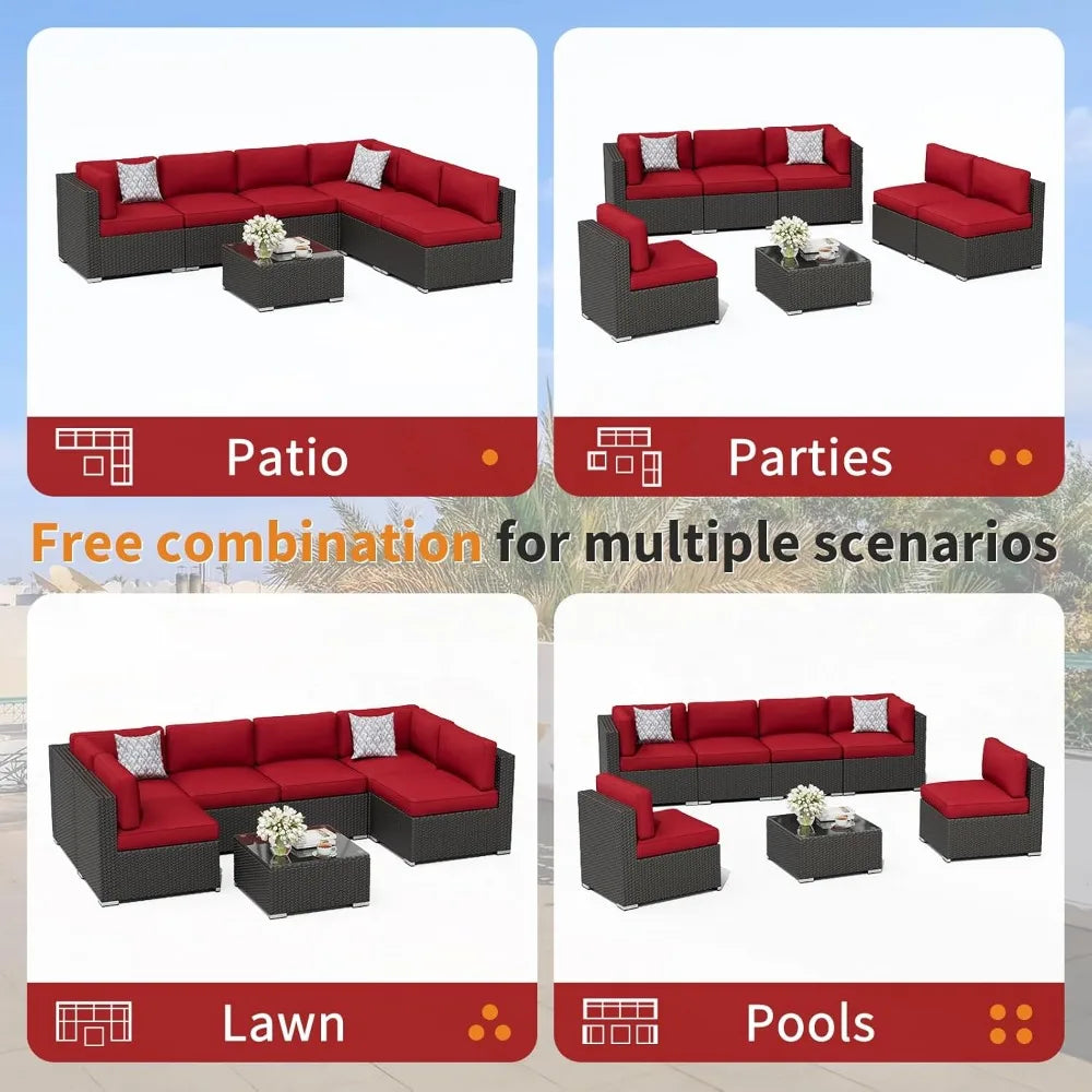 Outdoor Patio Furniture Set With Glass Top Table Cushions