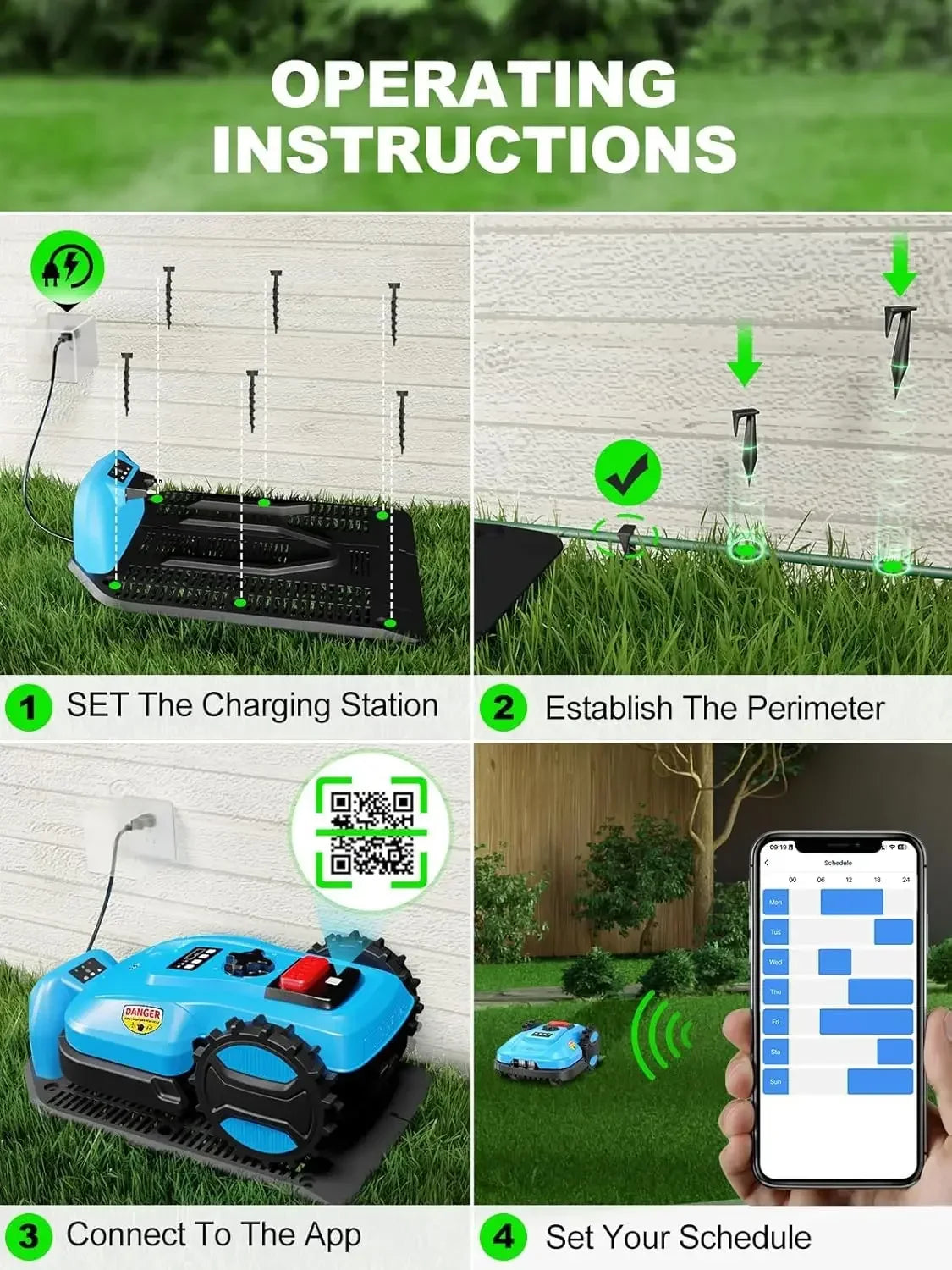 XMSJ Robotic Lawn Mower for Quarter Acre Slopes Up To Forty Seven Percent With App Control Docking Station
