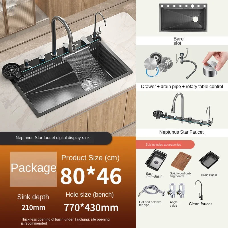 Zuixin Stainless Steel Kitchen Sink Waterfall Honeycomb