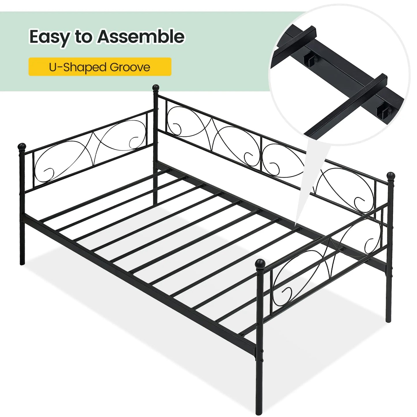 StudysetCN Daybed Frame With Metal Slats Mattress Base