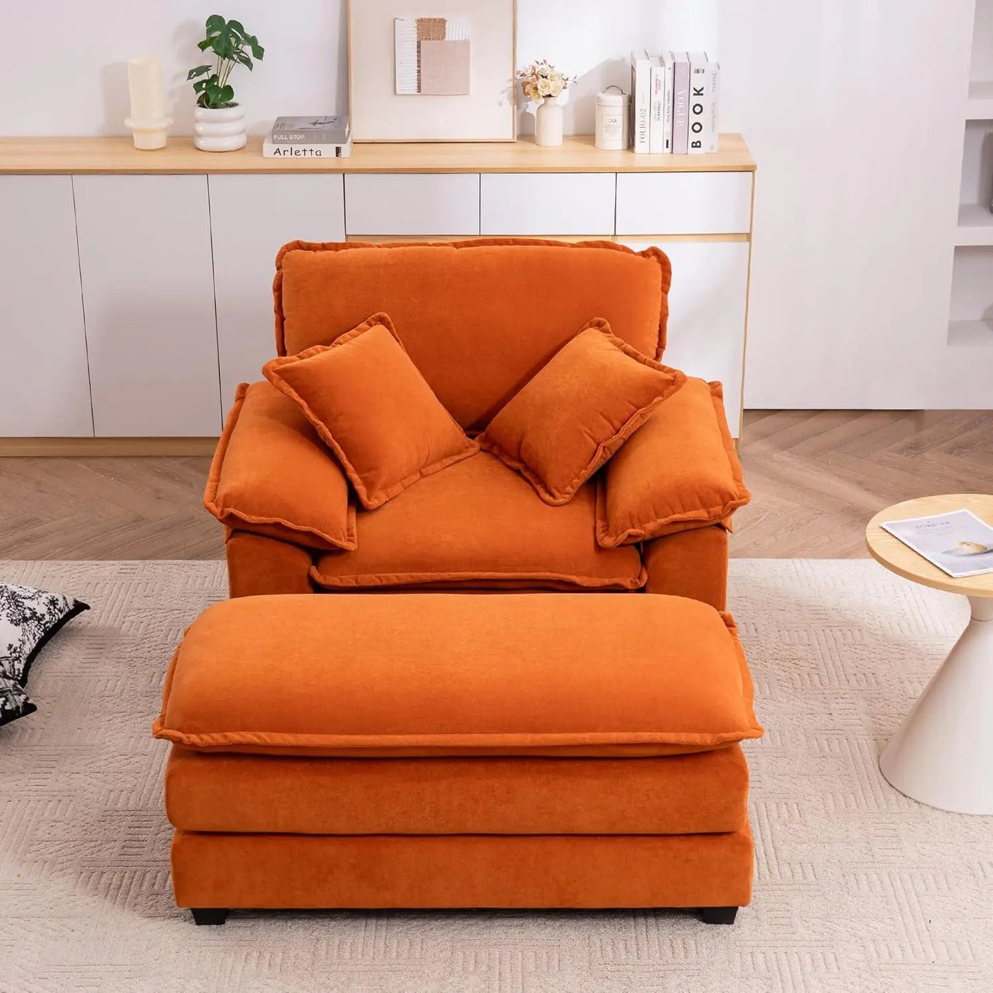 Oversized Chaise Lounge Chair With Ottoman In Velvet Upholstery