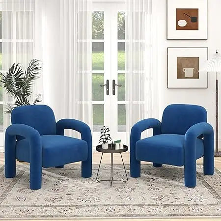 Modern Velvet Accent Chair Set of 2 Cozy Tufted Barrel Armchairs for Living Room