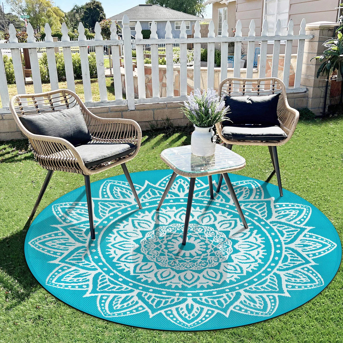 Round Outdoor Reversible Rug Waterproof Portable For Camping