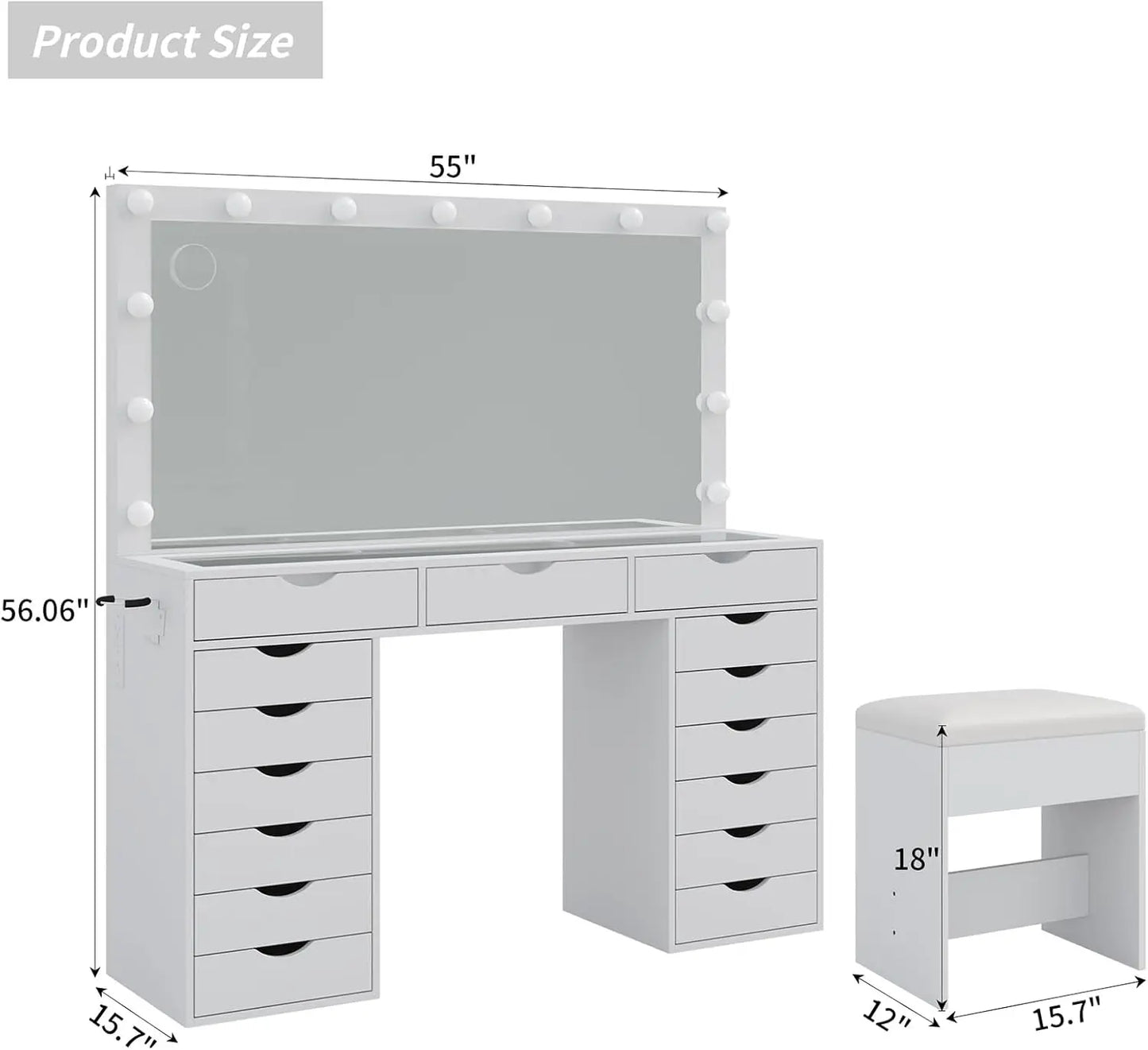 Vanity Desk with Mirror and Lights Makeup Table with Charging Station and Drawers
