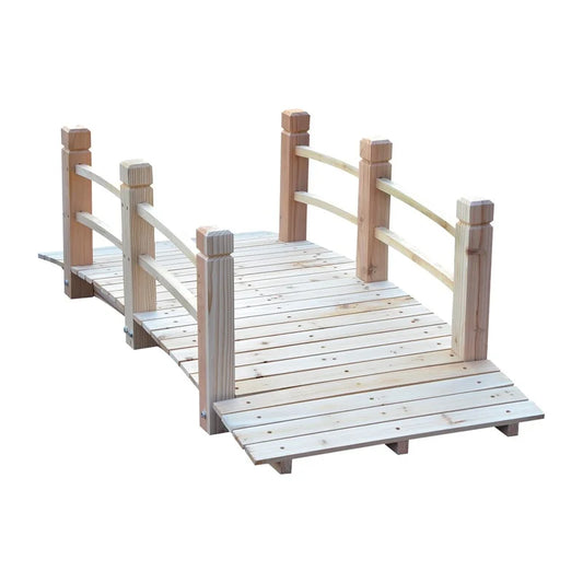 Fir Wood Garden Bridge Arc Walkway With Side Railings