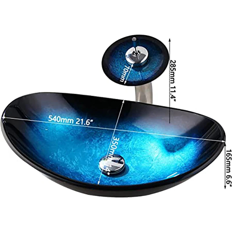 Torayvino Tempered Glass Vessel Sink With Waterfall Faucet