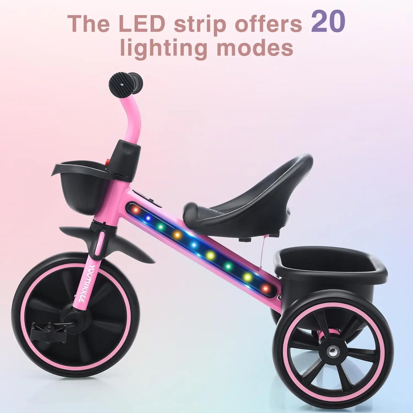 Kids Tricycle with LED Lights for Toddlers Three-Wheel Design