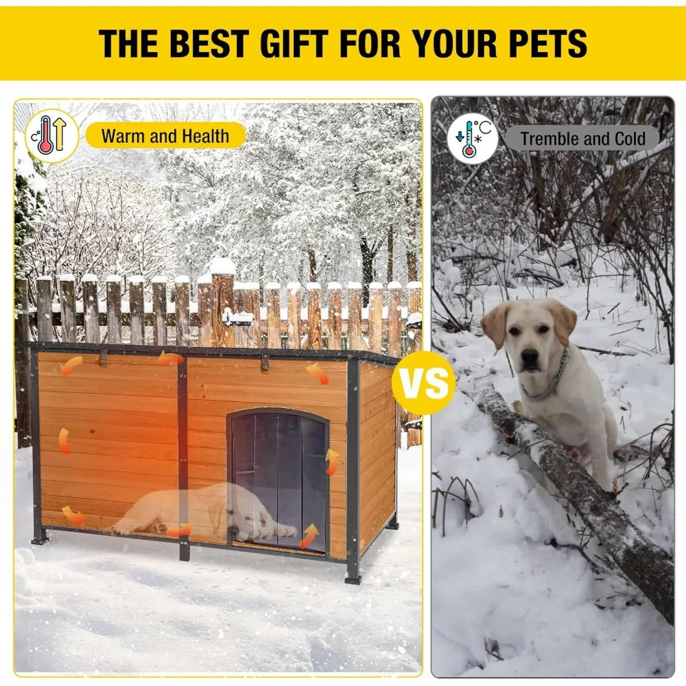 Large Insulated Dog House 59 Inch Waterproof Kennel for Indoor and Outdoor Use