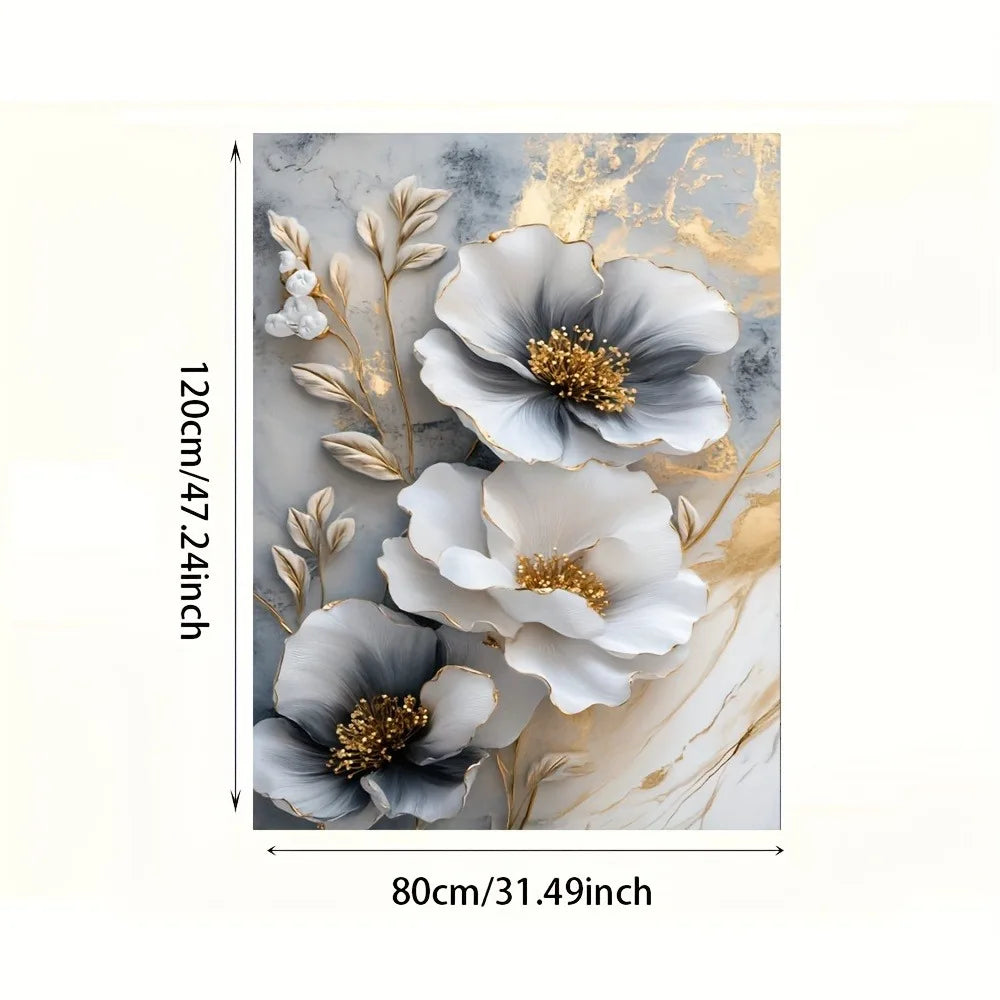 Modern Luxury Framed 3D Floral Canvas Mural for Bedroom and Living Room Decor