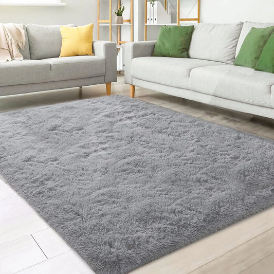 Soft Fluffy Light Gray Shag Area Rug 8ft x 10ft for Living Room and Bedroom Decor