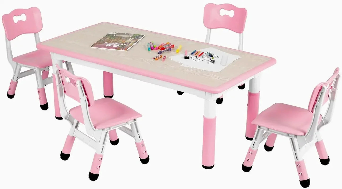 Height Adjustable Kids Table 4 Chairs Set Graffiti Desktop