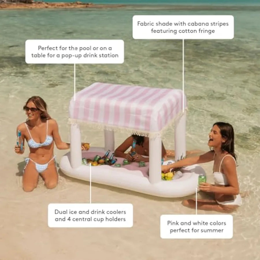 Floating Cabana Stripe Drink Station With Removable Shade Fringe