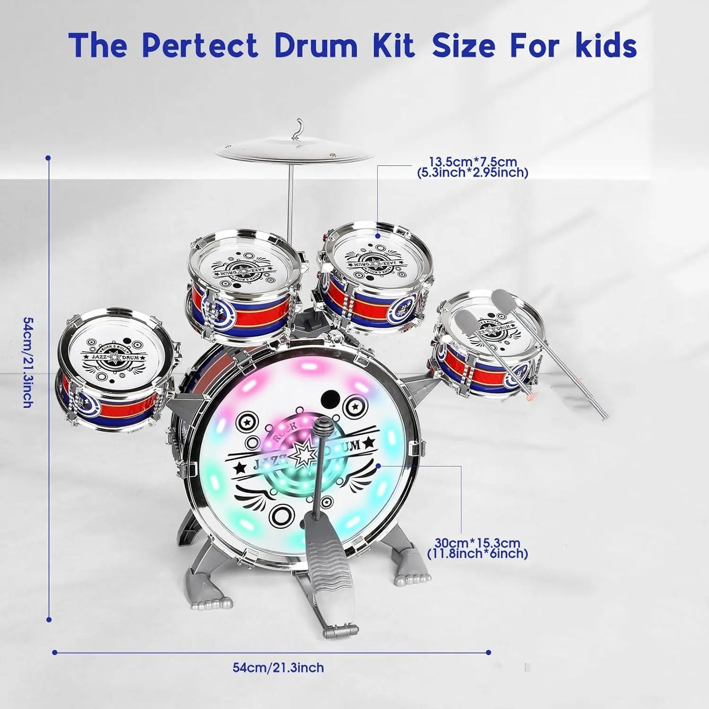 SANMERSEN Mini Jazz Drum Set for Beginners with LED