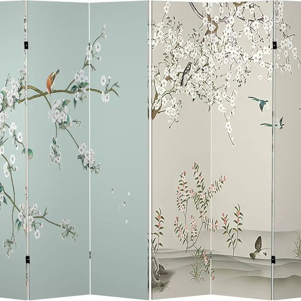 Canvas Room Divider Birds And Plum Blossoms Four Panel