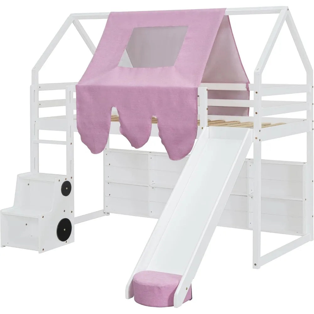 DAFIFY Loft Bed With Slide Playhouse For Kids Boys Girls