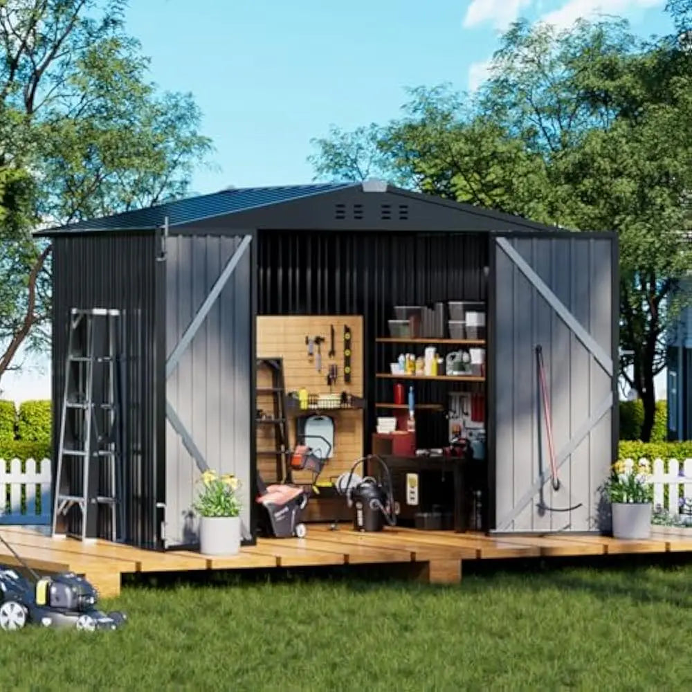 Feature CorrosionResistantSteel Garden Shed Lockable Doors Sloped Roof Weatherproof