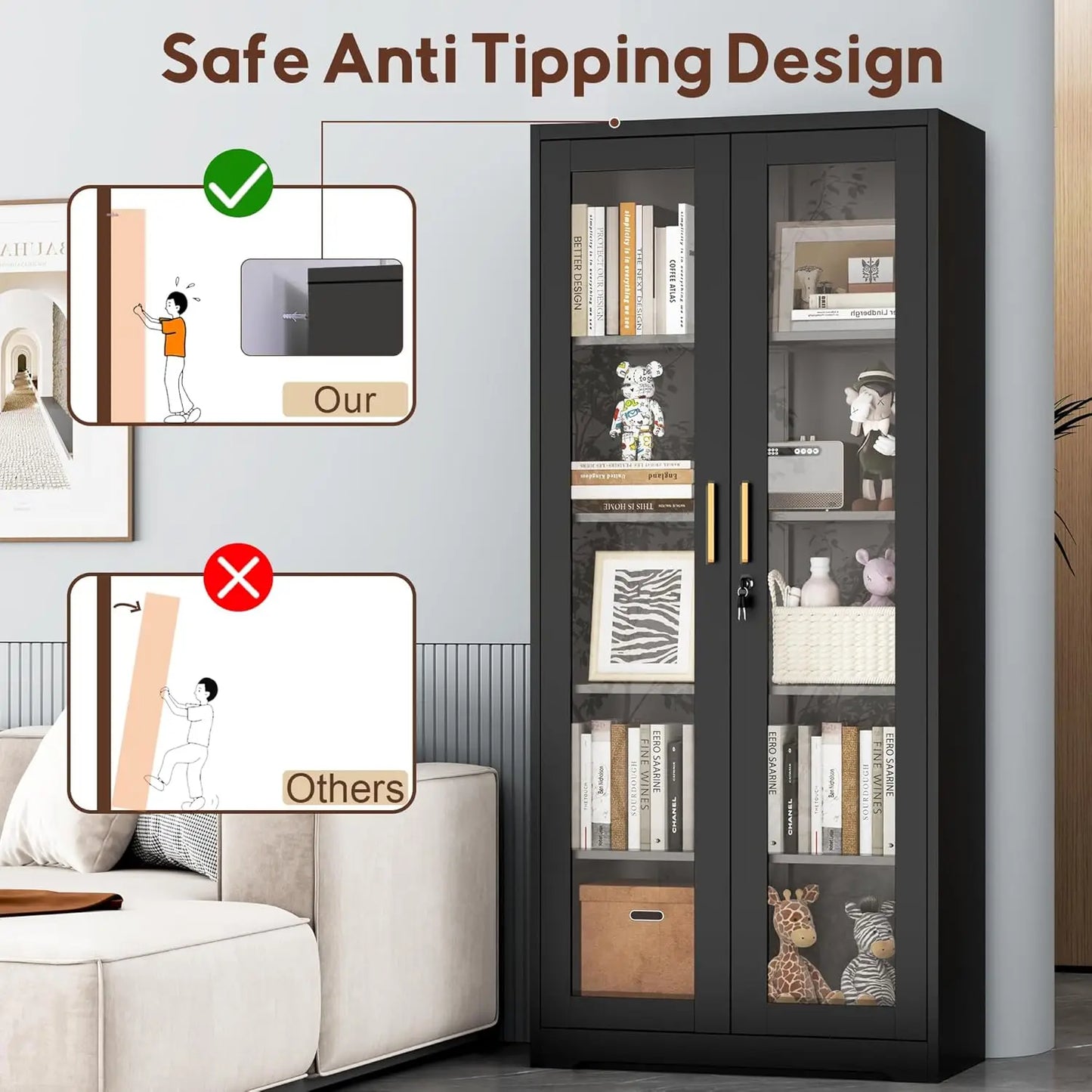 ZHILU Lockable Glass Display Cabinet With Adjustable Shelves