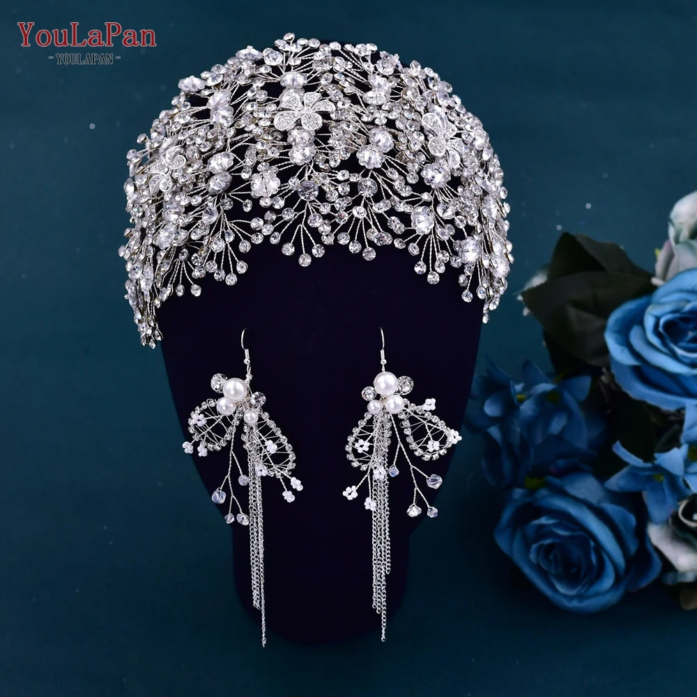 YouLaPan Bride Forehead Rhinestone Headband for Weddings