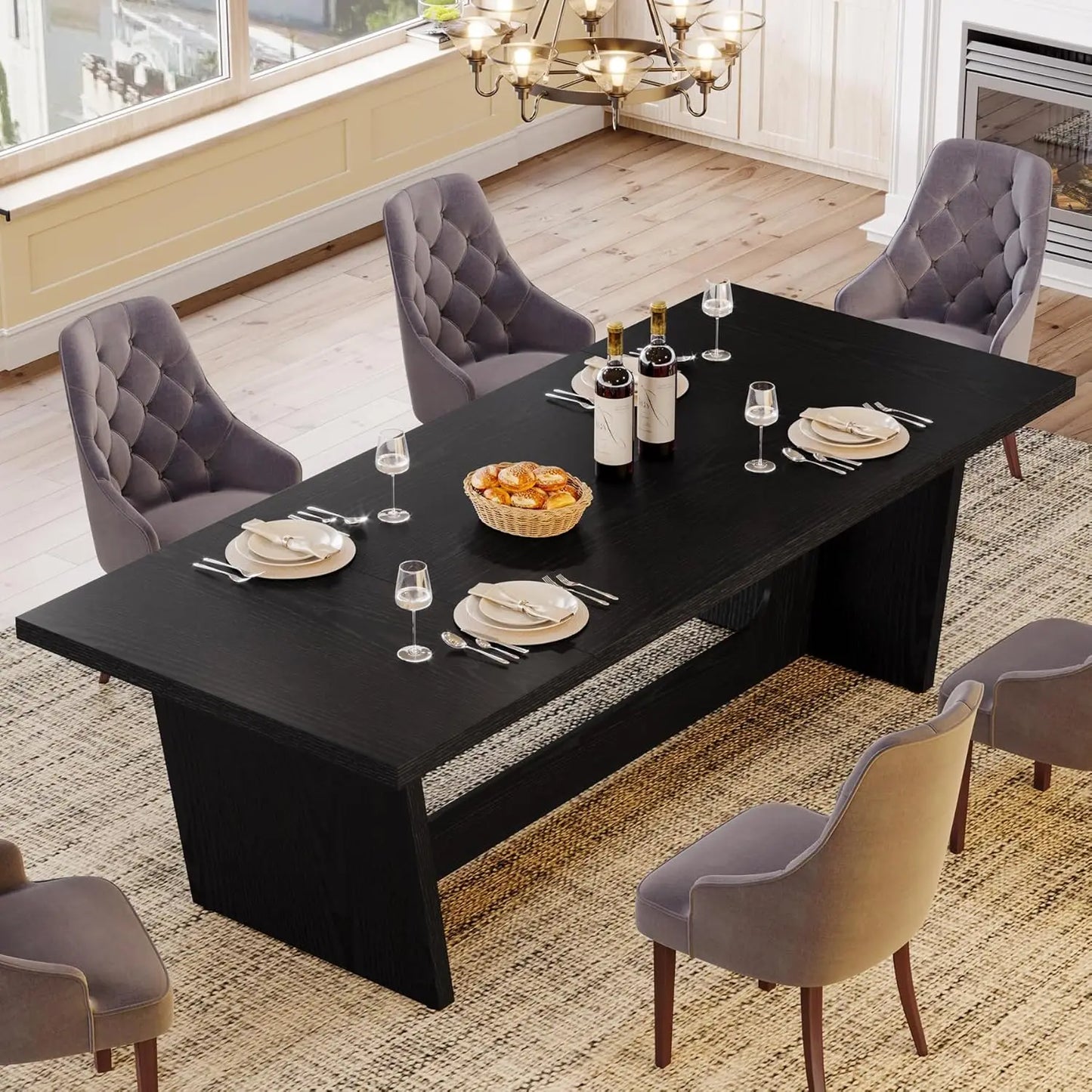 Little Tree Farmhouse Rectangular Dining Table With Pedestal