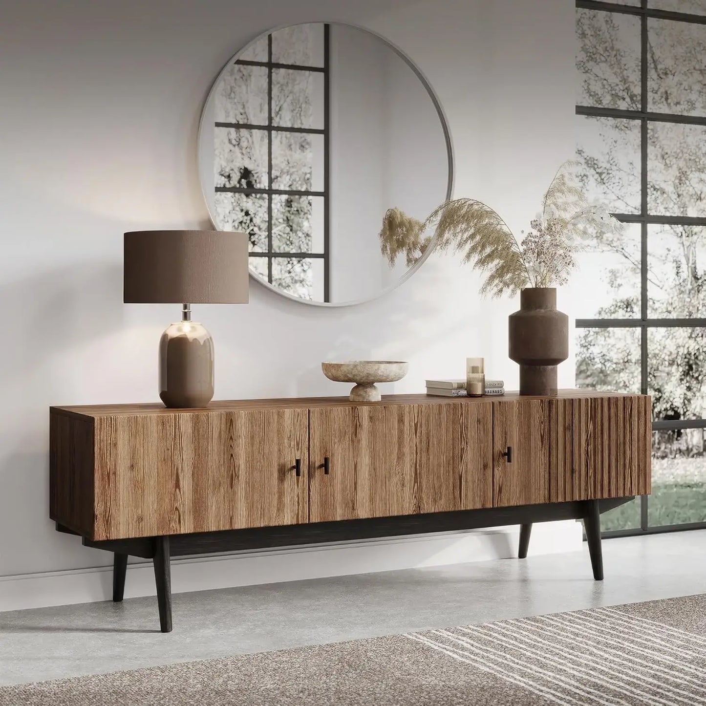 ZHUOTING TV Stand Living Room Media Console Wood Legs