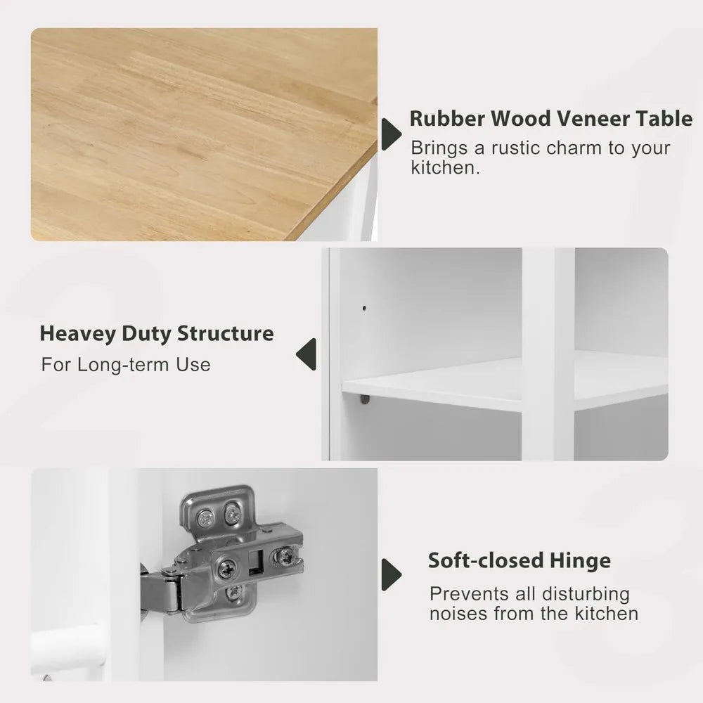 DAFIFY Kitchen Island on Wheels Extendable Table Power Outlet