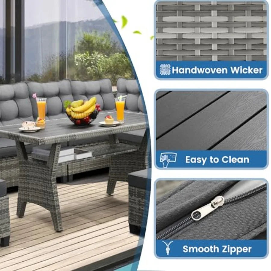 All Weather Patio Furniture Set Sectional Sofa Dining Table