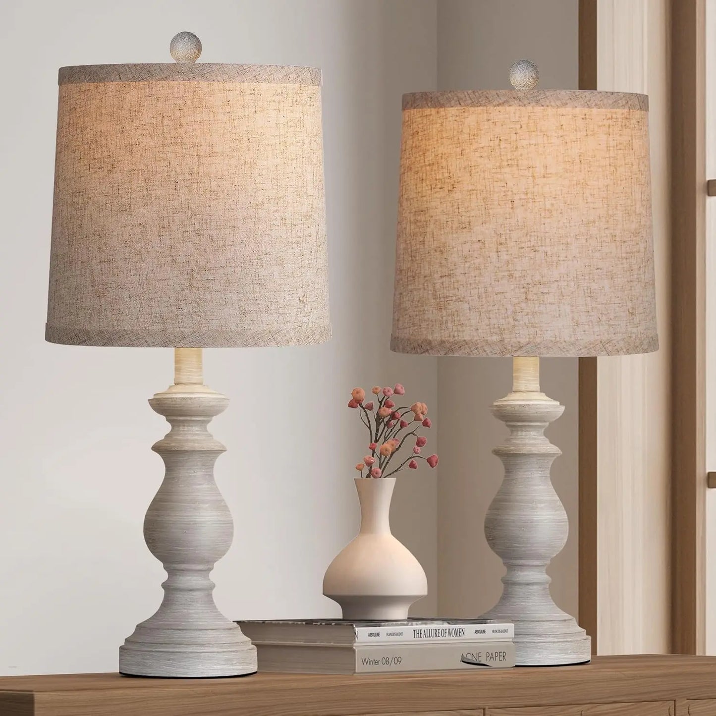 Rustic Farmhouse Table Lamps Set of 2 Linen Shades