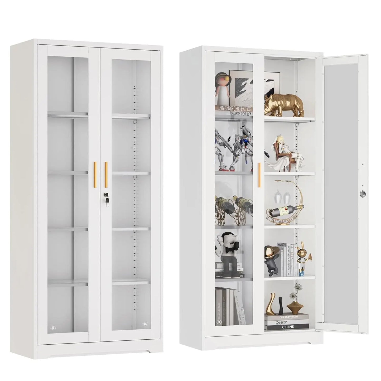 ZHILU Lockable Glass Display Cabinet With Adjustable Shelves