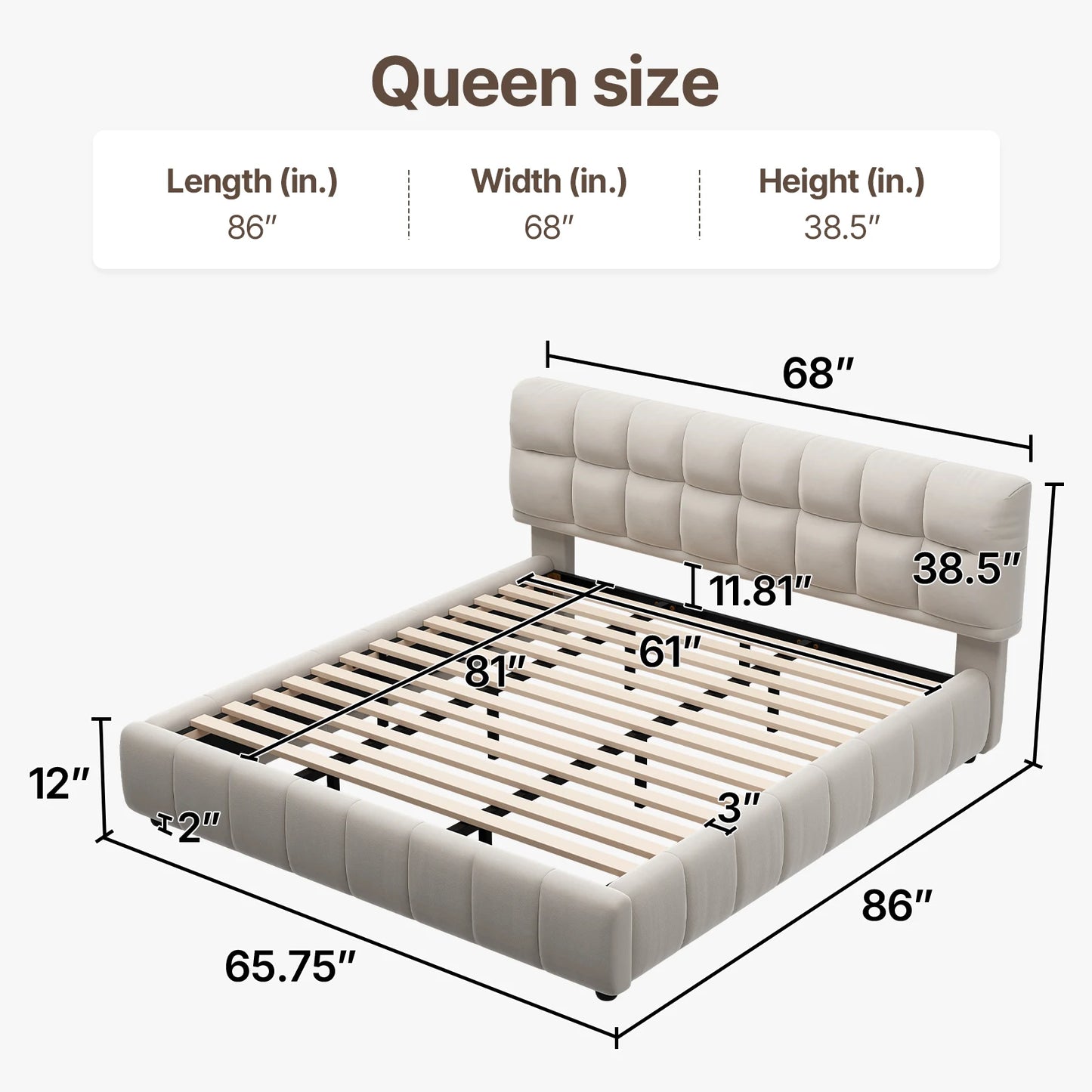 Modern Cloud Platform Bed With Thick Headboard And Footboard