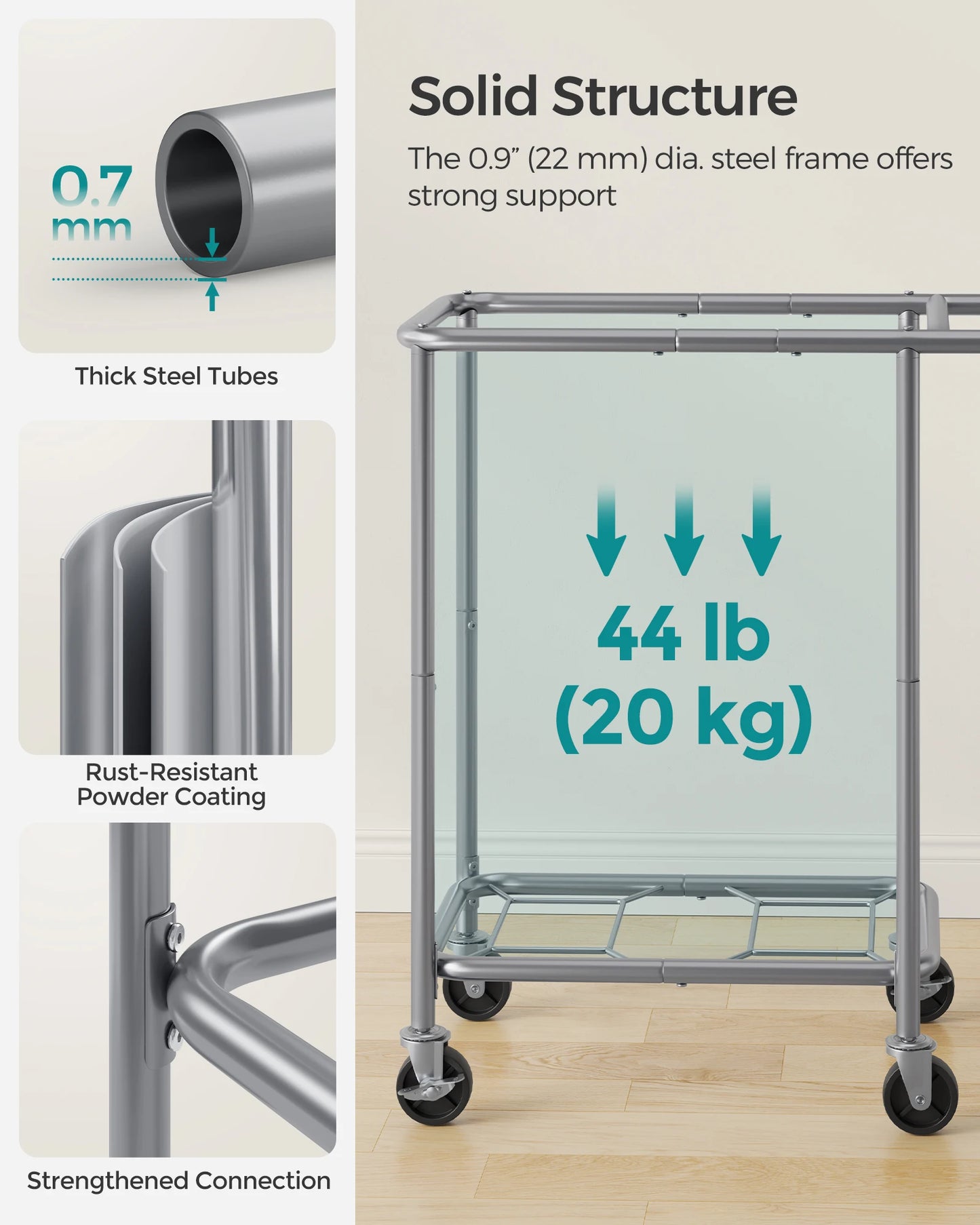 Songmics Rolling Laundry Basket 2-Section With Liner