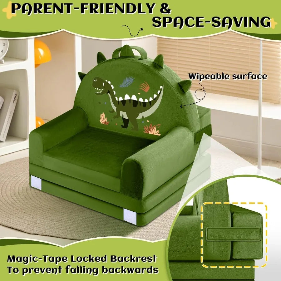 LISM DinosaurSofaBedWithRemovableWashableCrystalVelvetCoverNurseryPlayroomSafeCozyCompact