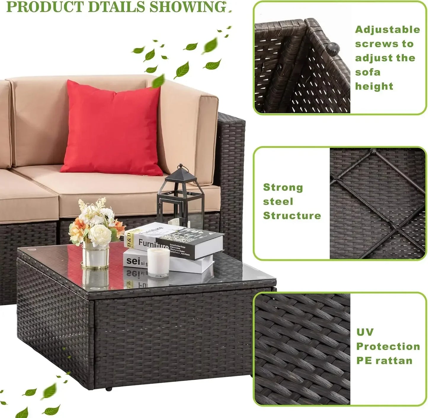 XMSJ All Weather Patio Furniture Set with Ottoman Outdoor