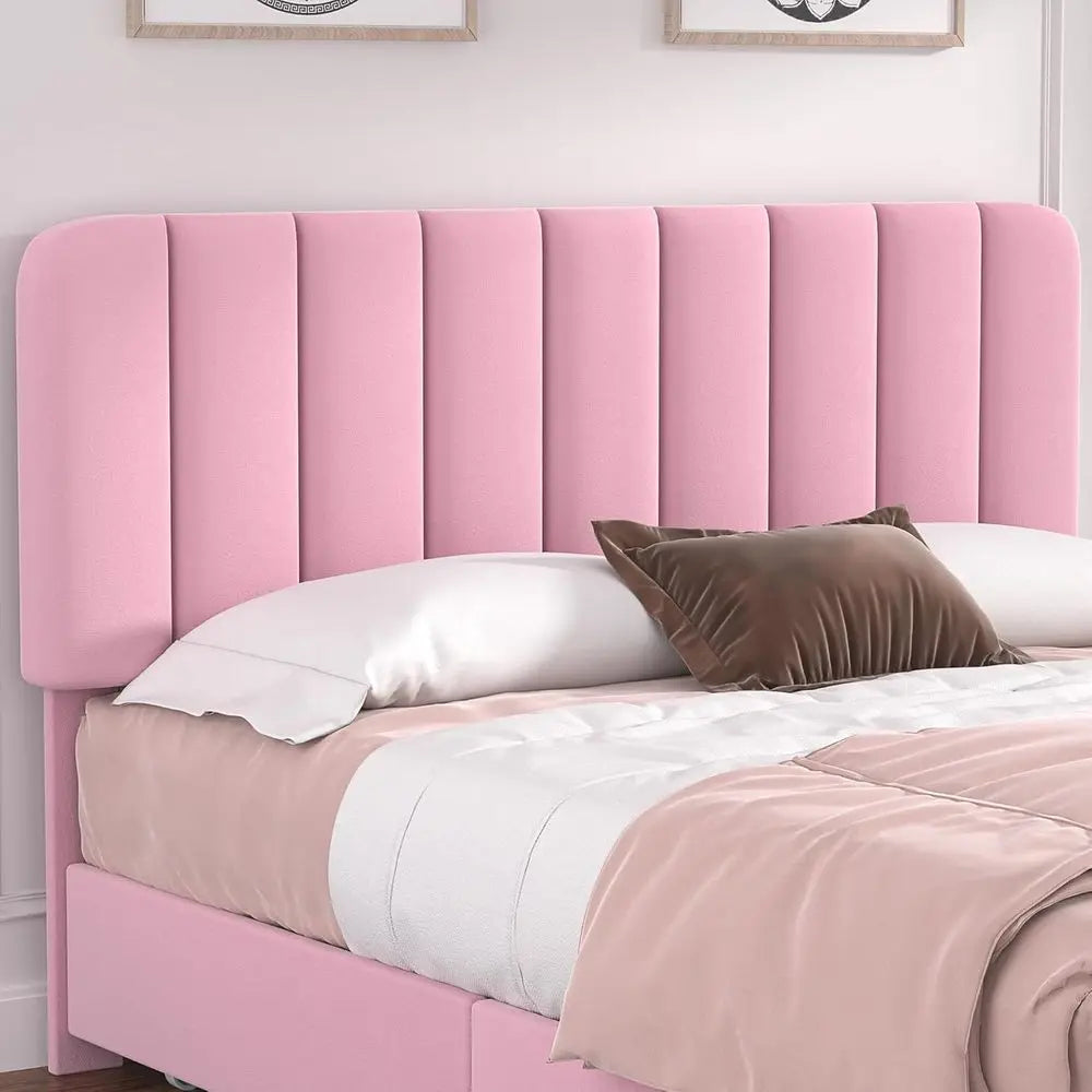 Velvet Platform Bed With 4 Drawers And Headboard Storage