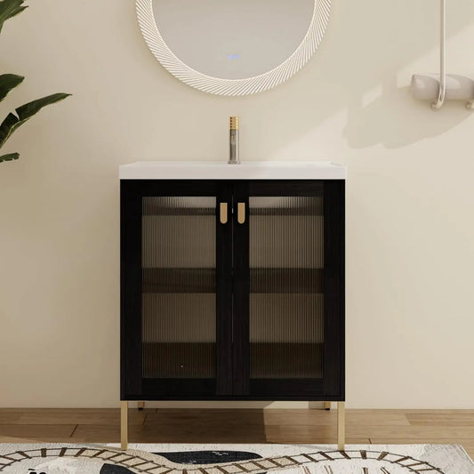 28 Inch Freestanding Bathroom Vanity with White Ceramic Sink and Modern Design