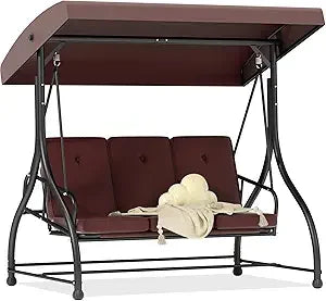 3 In 1 Porch Swing With Canopy Cushions Heavy Duty Stand