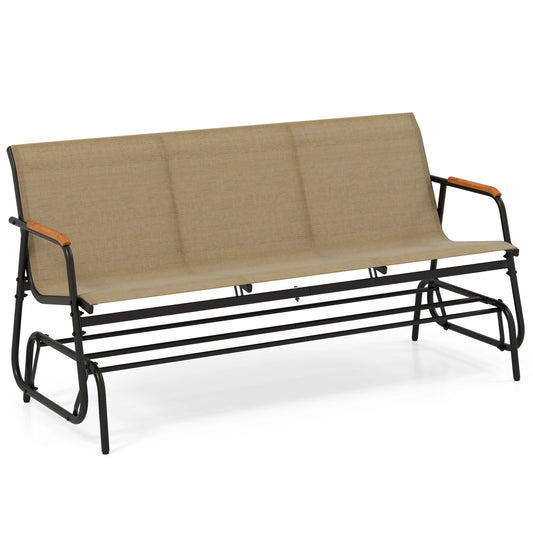 Lifezeal Patio Glider Bench With Curved Teak Armrests