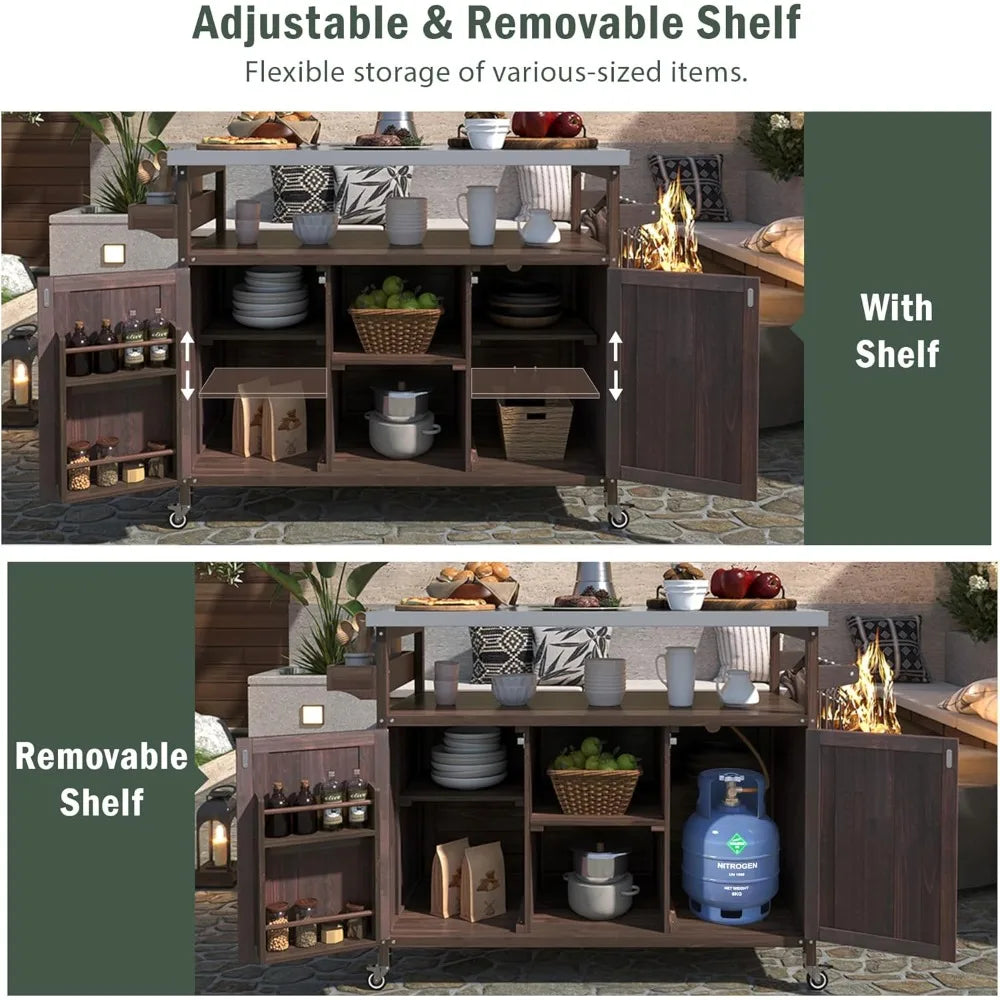 Stainless Steel Outdoor BBQ Grill Cart Storage Organizer