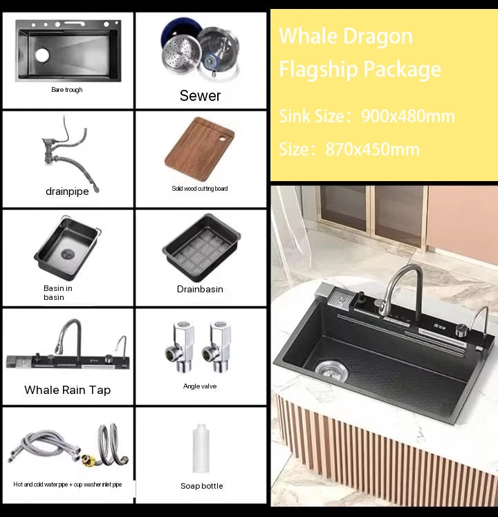 Zuixin Stainless Steel Kitchen Sink Waterfall Honeycomb