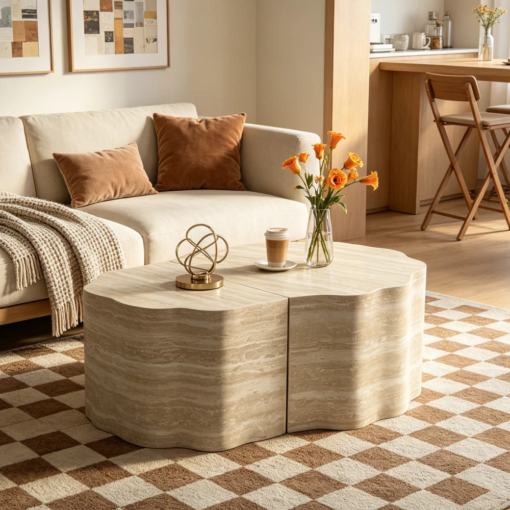Modern Round Wooden Nesting Coffee Tables With Pet Bed