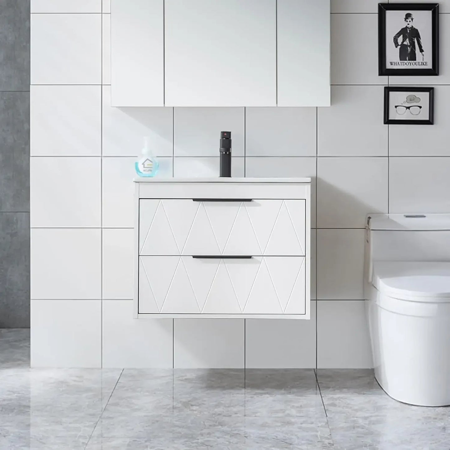 24 Inch Wall Mounted Bathroom Vanity Cabinet with Sink and Soft Close System