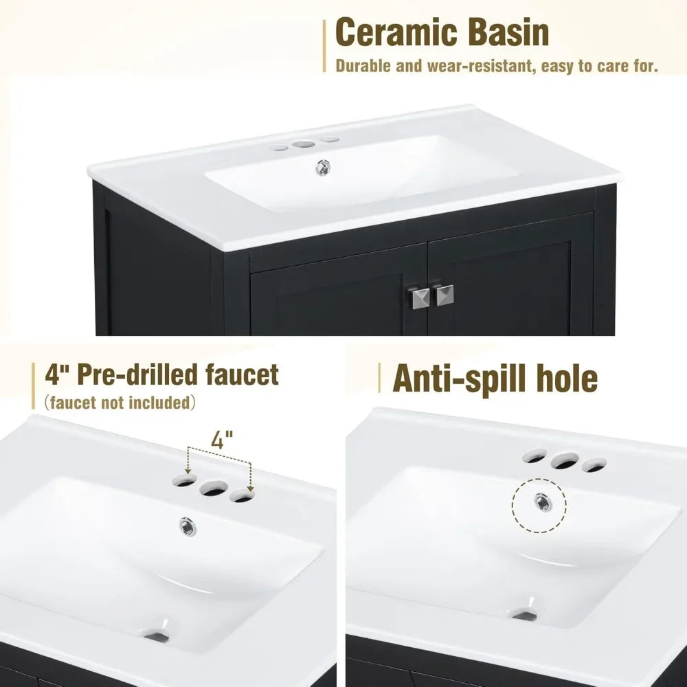 60 Inch Solid Wood Bathroom Vanity with Double Sink and Storage Cabinets